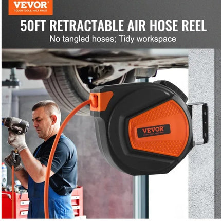 VEVOR Retractable Air Hose Reel with Auto Rewind and Wall Mounting Bra