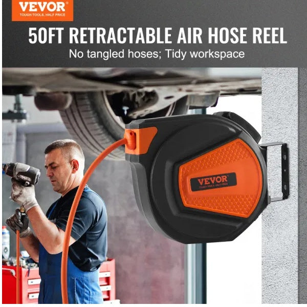 VEVOR Retractable Air Hose Reel with Auto Rewind and Wall Mounting Bra