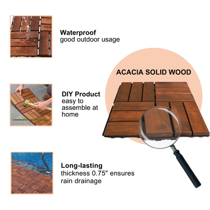 Room & Decor Acacia Wood Interlocking Deck Tiles - 30 Pcs, 12"x12