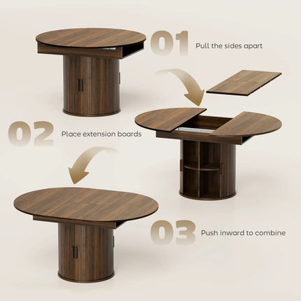 Extending Dining Table With Hidden Extension Leaves And Smooth Rails