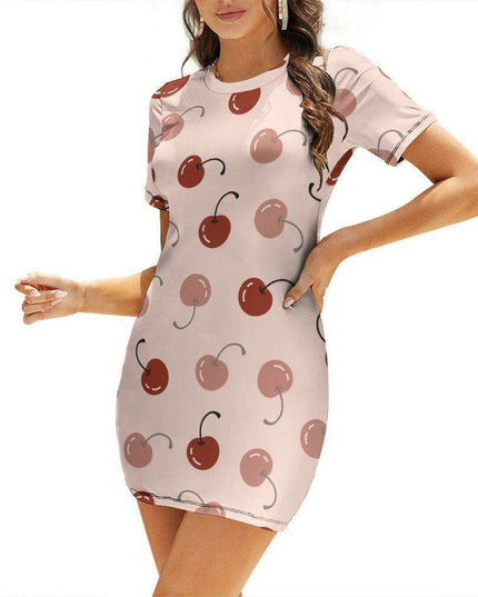 Elegant White Summer Dress with Short Sleeves and Round Neck for Women