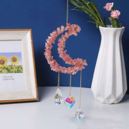 Celestial Harmony: Enchanting Moon and Sun Crystal Pendant with Colorful Bead Accents