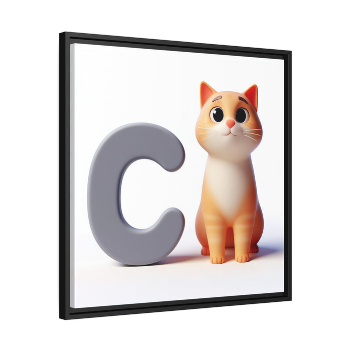 C-cat Alphabet Nursery Matte Canvas - Black Pinewood Frame" -> "Elegant Black Pinewood Framed Alphabet Nursery Matte Canvas