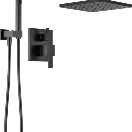 Delta Modern 14 Matte Black Rain Shower System – 10" Head & Va