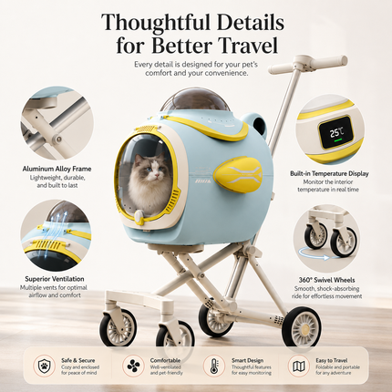 Portable Pet Travel Stroller — Aluminum Frame, Ventilation & Temperature Display Standard Strollers portable-pet-travel-stroller-ventilation-system-temp-display-aluminum-frame-cat-dog-carrier-360-wheels-for-travel-pet-products Pet Supplies > Pet Travel & Outdoors > Pet Strollers & Carriages