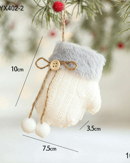 White Plush Fabric Pendant Gloves Sled Creative Christmas Tree Ornaments
