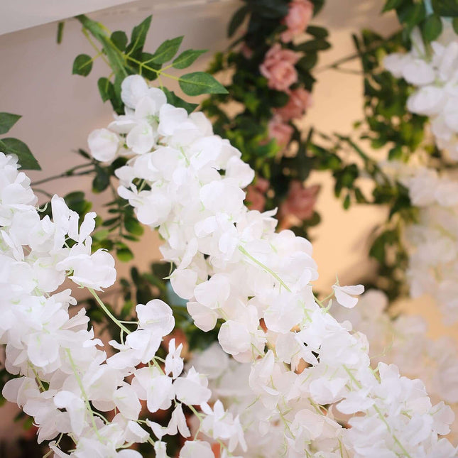 AliKopy 42" Silk Wisteria Flower Garland - 5 Full Strands, White