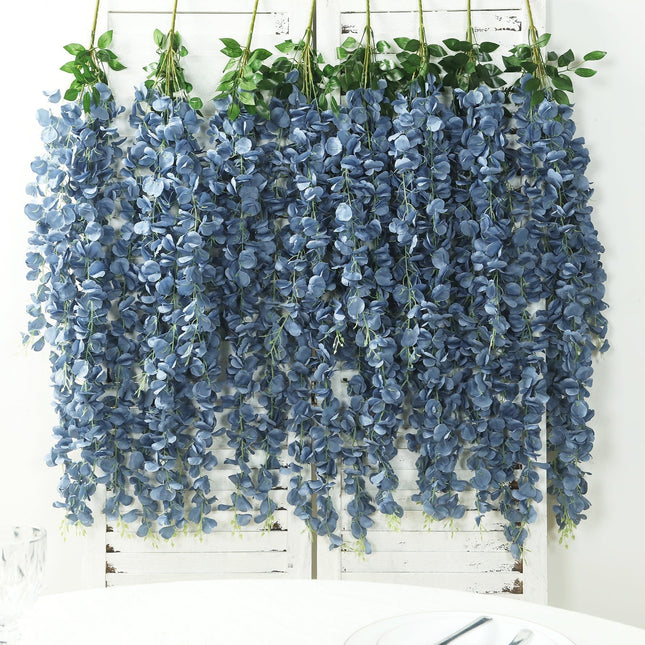 AliKopy 42" Silk Wisteria Flower Garland, 5 Full Strands, Dusty Blue