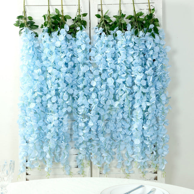 AliKopy 42" Silk Wisteria Flower Garland - Light Blue, 5 Full Strands