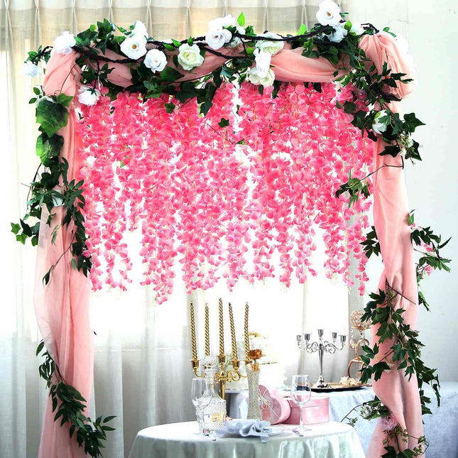 AliKopy 42" Pink Silk Wisteria Flower Garland - 5 Full Strands, Realis