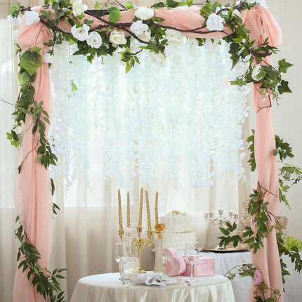 AliKopy 42" Silk Wisteria Flower Garland - 5 Full Strands, White