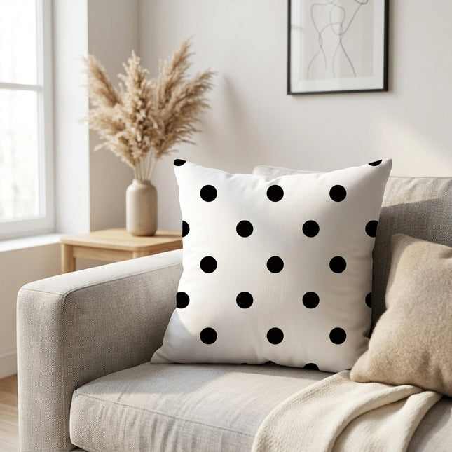 Black Polka-Dot Cushion Cover in White, 45 × 45 cm