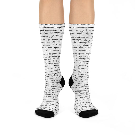 Elegant Black Accents All-Over Print Crew Socks with Cushioned Bottoms - One Size Unisex