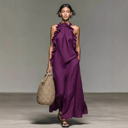 Peekaboo Studio Ruffled Halter Neck Maxi Dress - Flowy, Loose Fit