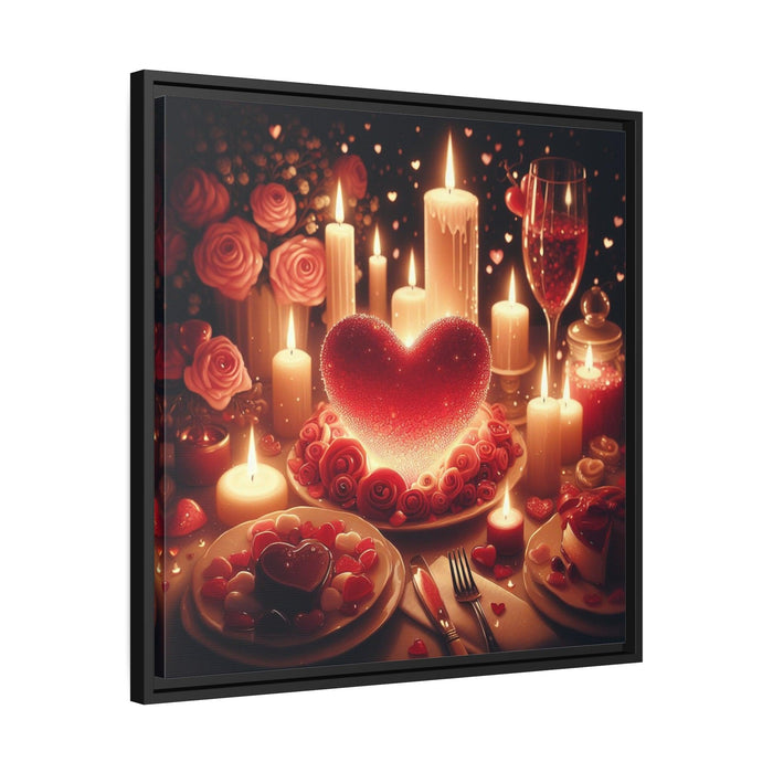 Sleek Black Pine Framed Valentine Night Canvas Art