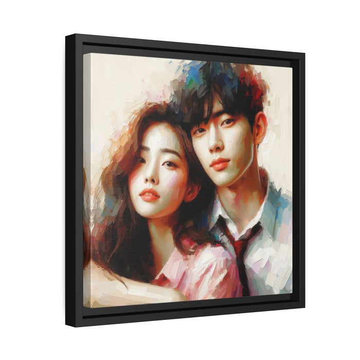 Sophisticated Valentine's Day Couple Canvas Art Set in Black Pinewood Frame