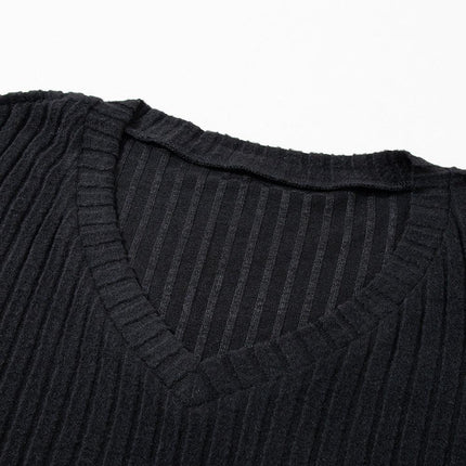 Elegant Black Ribbed V-Neck Lounge Set