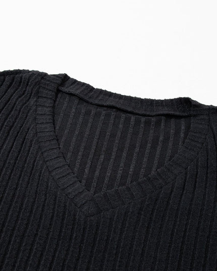 Elegant Black Ribbed V-Neck Lounge Set