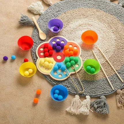 Rainbow Woodland Montessori Educational Toy - Wood & Wool Learning Board
