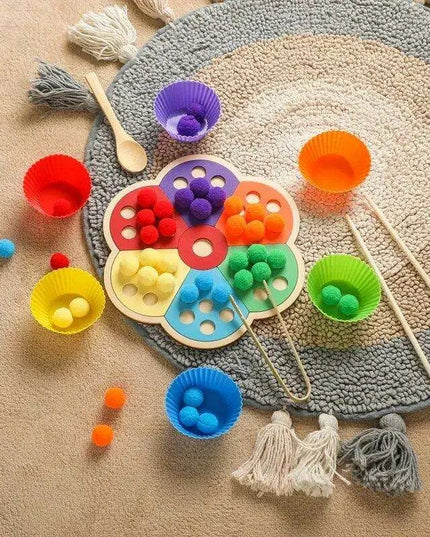 Rainbow Woodland Montessori Educational Toy - Wood & Wool Learning Board
