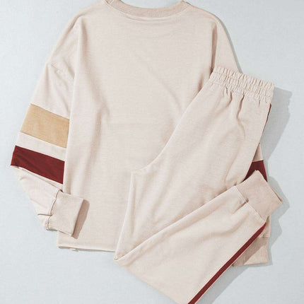 Stylish White Color Block Lounge Set with Luxurious Contrast Trim