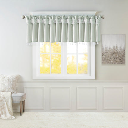 Room & Decor Lightweight Faux Silk Valance with Beads, Dusty Aqua 50x2