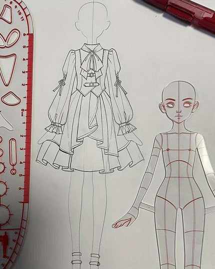 Clear Fashion Illustration Ruler Set with Dress Form Templates for Student Design and BJD Doll Outfit Sketching