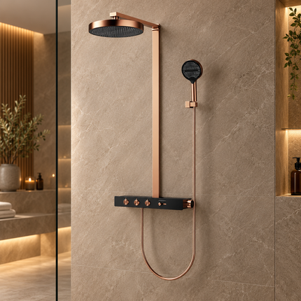 Luxury Concealed Thermostatic Shower System Set with Brass Rainfall Head & Gold Finish