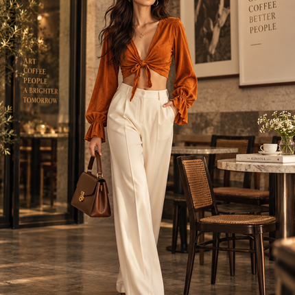 Peekaboo Studio Deep V Tie Front Cropped Flare Sleeve Top - Elegant De Blouses deep-v-tie-front-cropped-flare-sleeve-top Arts, Crafts & Sewing›Art Supplies›Paint