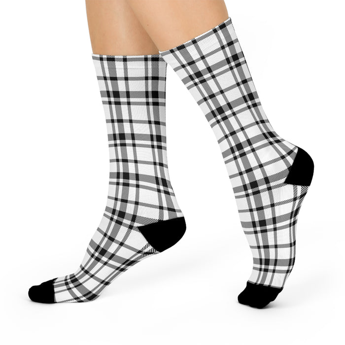 Cozy Black and White Patterned Crew Socks - One-Size Fits All Comfort