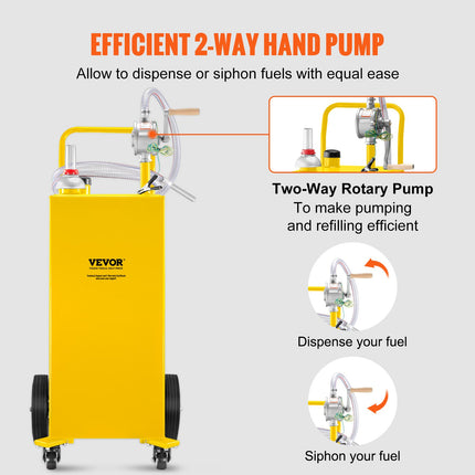 VEVOR 30 Gallon Fuel Caddy with Manual Transfer Pump & 4 Wheels, Yello
