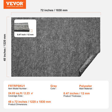 VEVOR 4x6 Rug Pad Gripper - 0.47" Thick, Non-Slip for All Floors