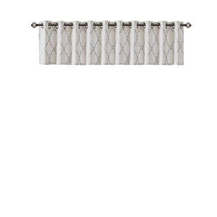 Room and Decor Fretwork Print Grommet Top Valance, Ivory Grey, 50x18