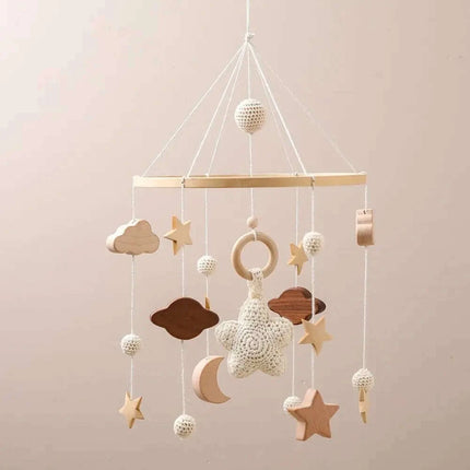 Wooden Musical Baby Rattle Mobile with Crib Bell for Newborns – Infant Hanging Toy Holder for 0-24 Months