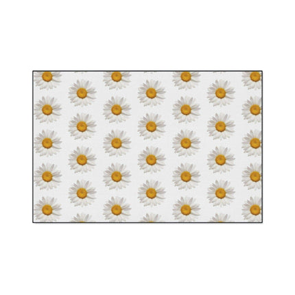 Chic Chamomile Floral Floor Mat with Elegant Black Accents