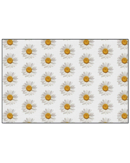 Chic Chamomile Floral Floor Mat with Elegant Black Accents
