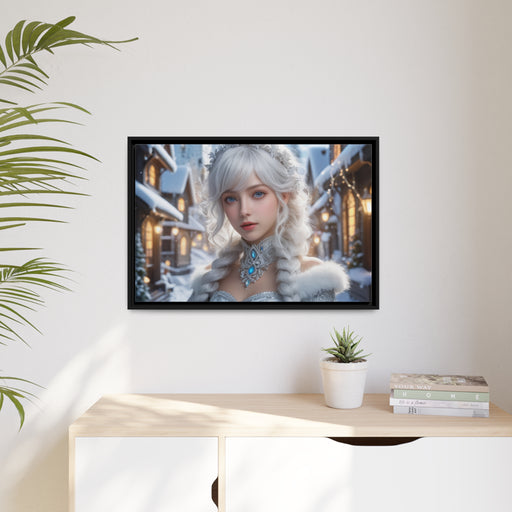 Snow White Girl Christmas Gaming Canvas Print with Black Pinewood Frame