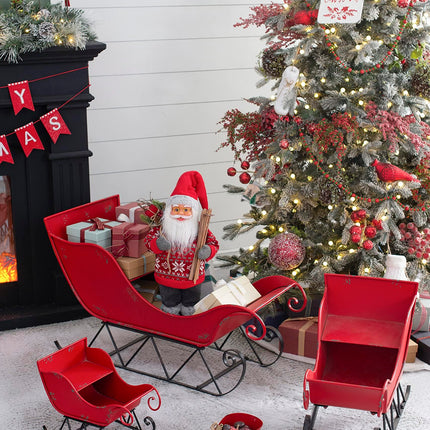 Room and Decor Large Distressed Iron Santa Sleigh Holiday Decoration