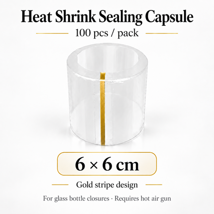 Heat Shrink Sealing Capsules for Glass Bottles — 100pcs, Gold Stripe, 12 Sizes