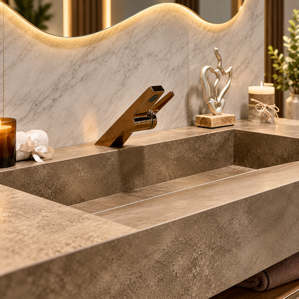 Custom Medieval Style Marble Sink Bathroom Vanity – Any Size, Waterproof & Scratch-Resistant