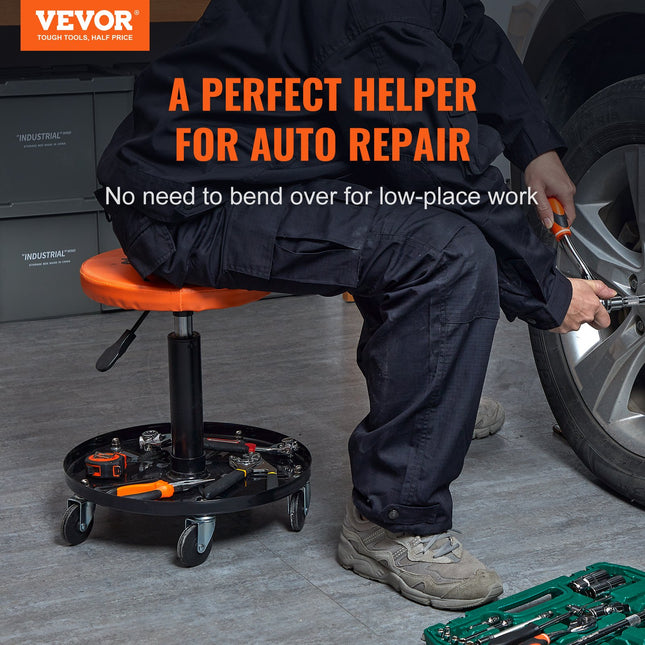 VEVOR Adjustable Rolling Creeper Seat Stool with Tool Tray for Garage