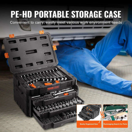 450-Piece Professional Grade CR-V Mechanics Tool Set with Enhanced Torque Capability and Premium Polishing Technology - Très Elite