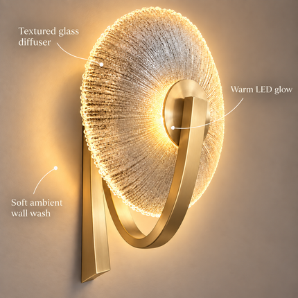 Gold & Black LED Wall Sconce with Clear Glass Shade - 3000K Warm Light