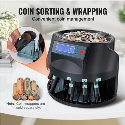 VEVOR Coin Sorter & Counter - 300 Coins/Min, LCD Display, Wrapper