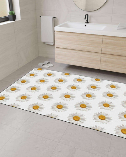 Chic Chamomile Floral Floor Mat with Elegant Black Accents
