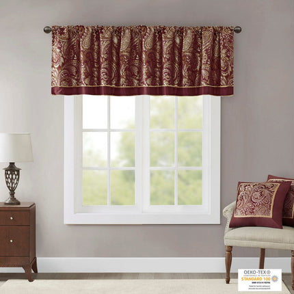 Room & Decor Jacquard Window Valance, 50x18", Burgundy, Polyester