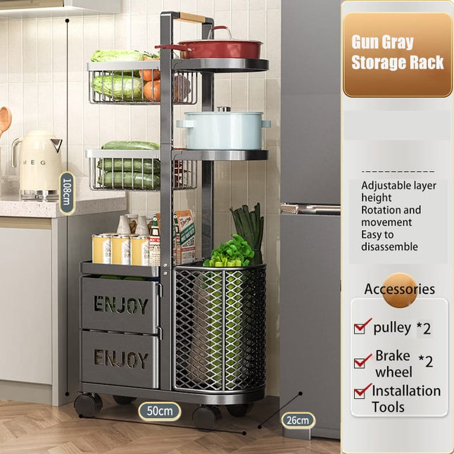 360° Rotating Carbon Steel Kitchen Storage Basket, Adjustable