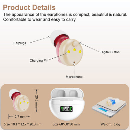 In-Ear Invisible Hearing Aid — 25hr Standby, Type-C, Pair, White | Très Elite
