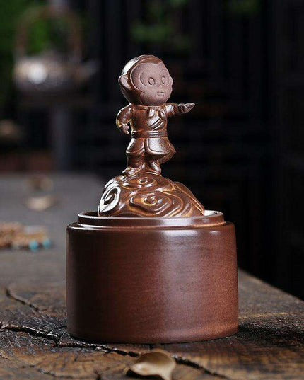 Majestic Monkey King Backflow Incense Burner with Shielding Windproof Cover