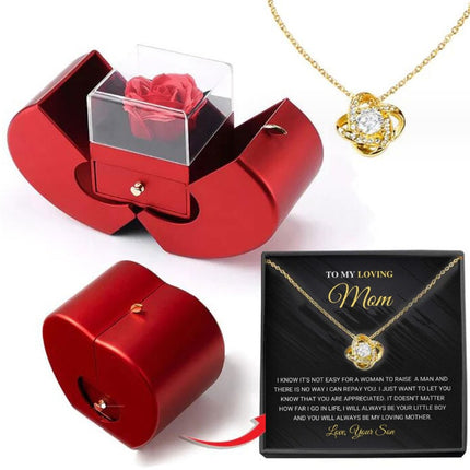 Fashion Jewelry Box Red Apple Christmas Gift Necklace Eternal Rose For